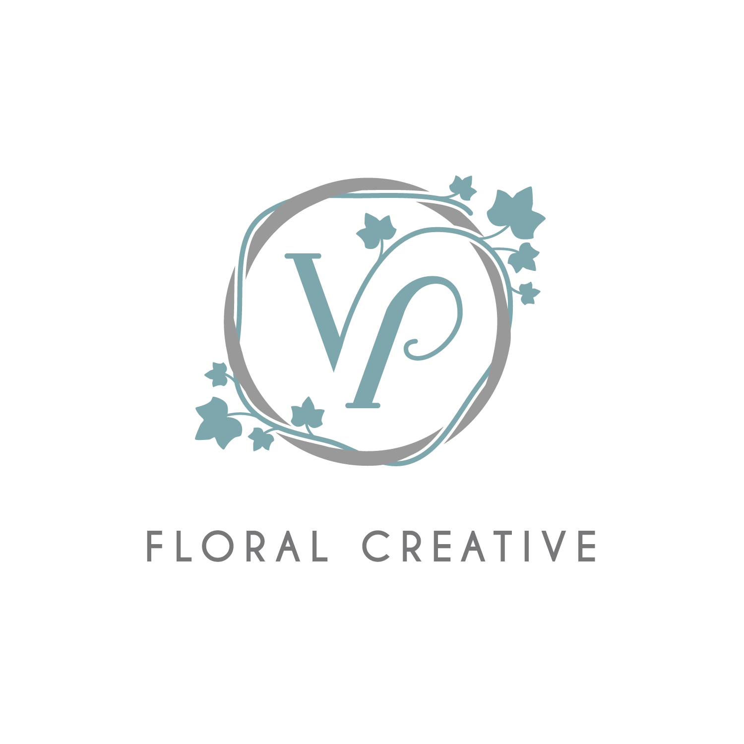 "VP" encased in a Grapevine Wreath with intertwined Ivy Vines logo with the words, "Floral Creative" underneath. 