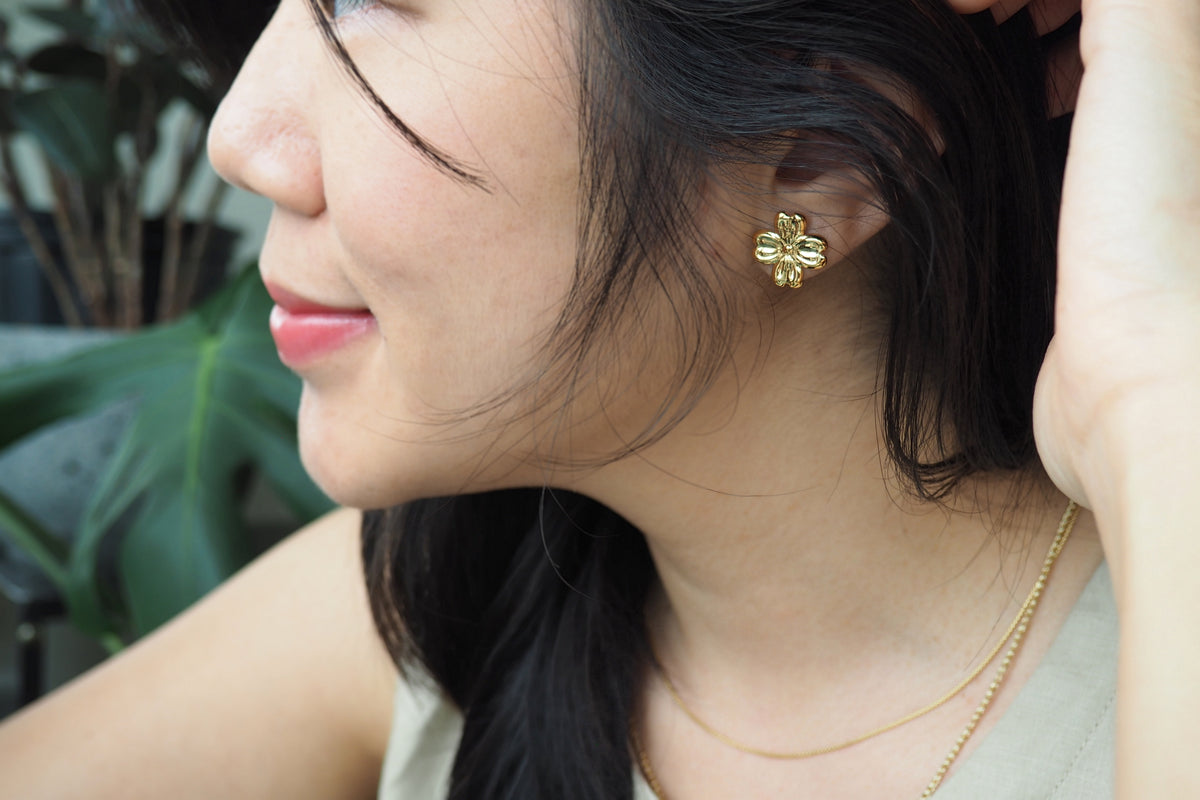 Dogwood Flower Stud Earrings in 14K Gold-Plated Brass 