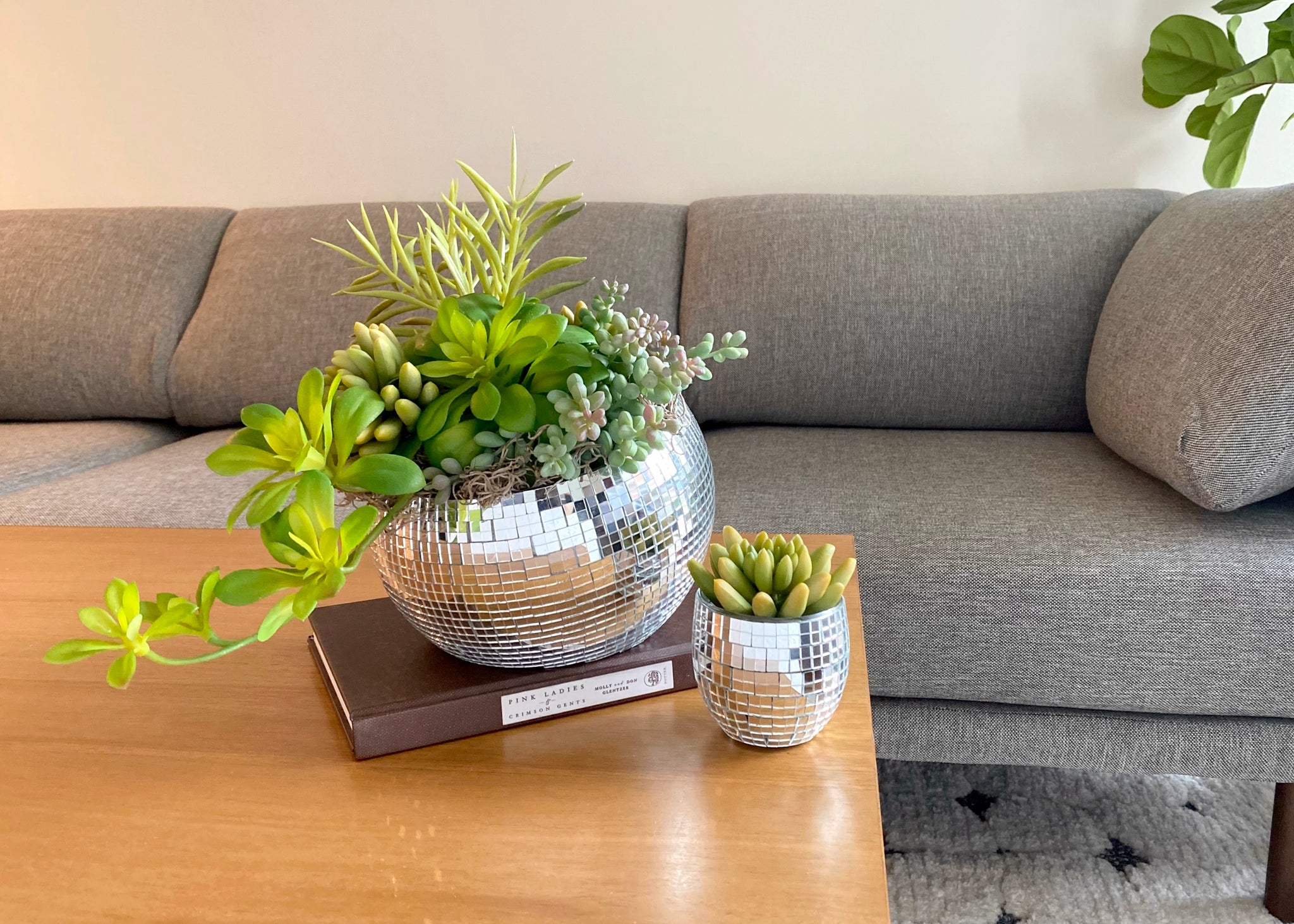 faux succulent garden Faux Succulent Garden in Glass Disco Ball Planter - VIVIAN PANG