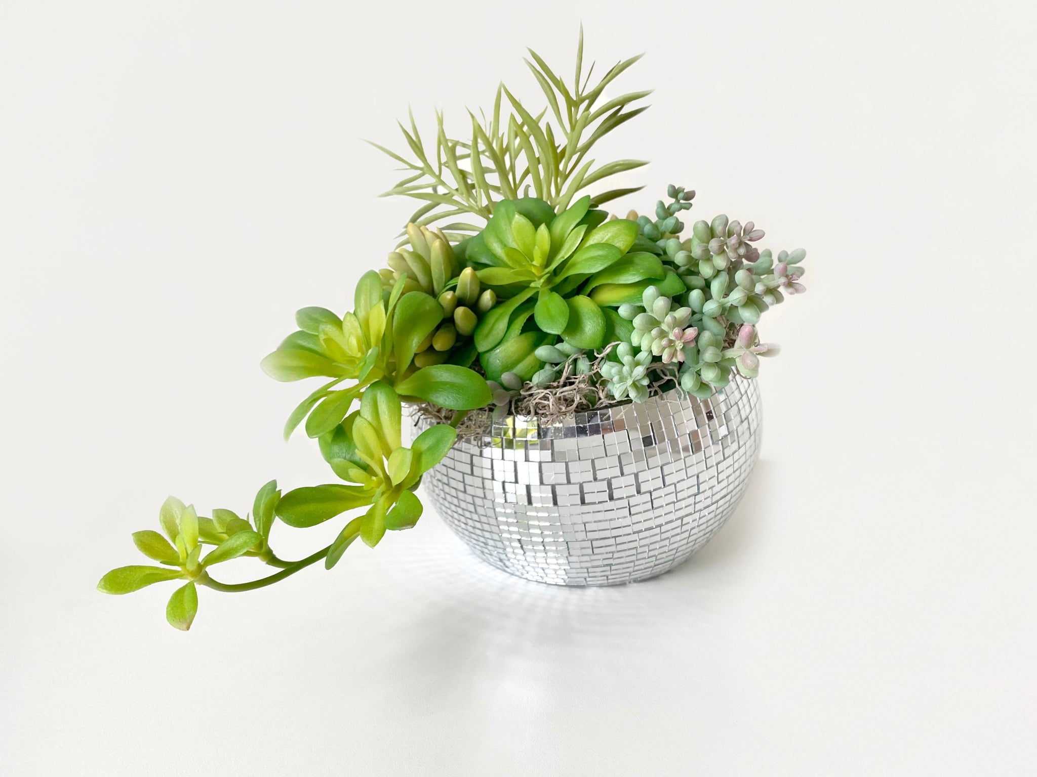 succulent ball planter Faux Succulent Garden in Glass Disco Ball Planter - VIVIAN PANG